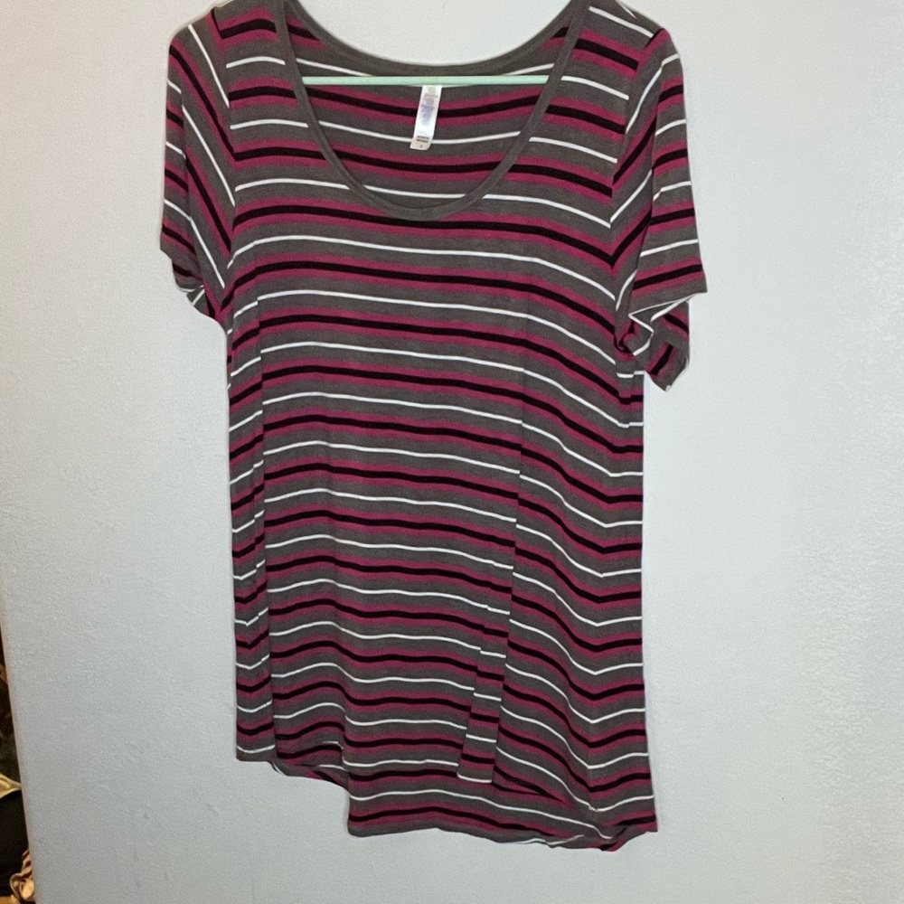 Size small pink, white, black and grey stripes